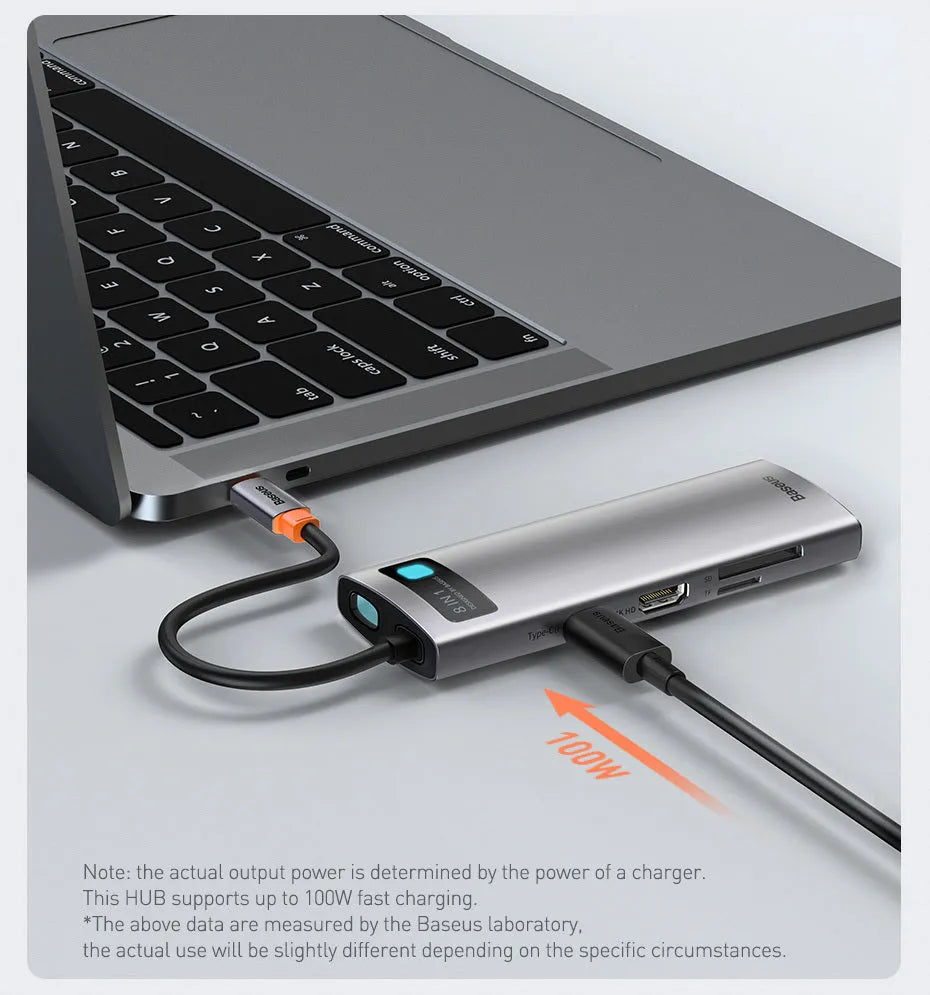 Baseus 5-in-1 USB C hub docking station, aluminium alloy Space Grey, 131.5 x 44.5 x 16.5 mm, HDMI-compatible and USB 3.0 ports