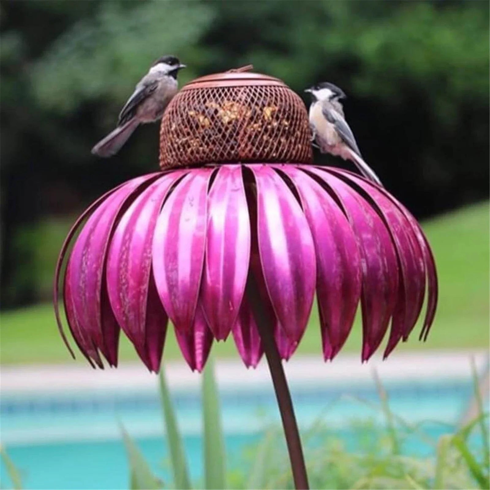 Petal-shaped bird feeder in various colours, designed to attract and delight birds in the garden