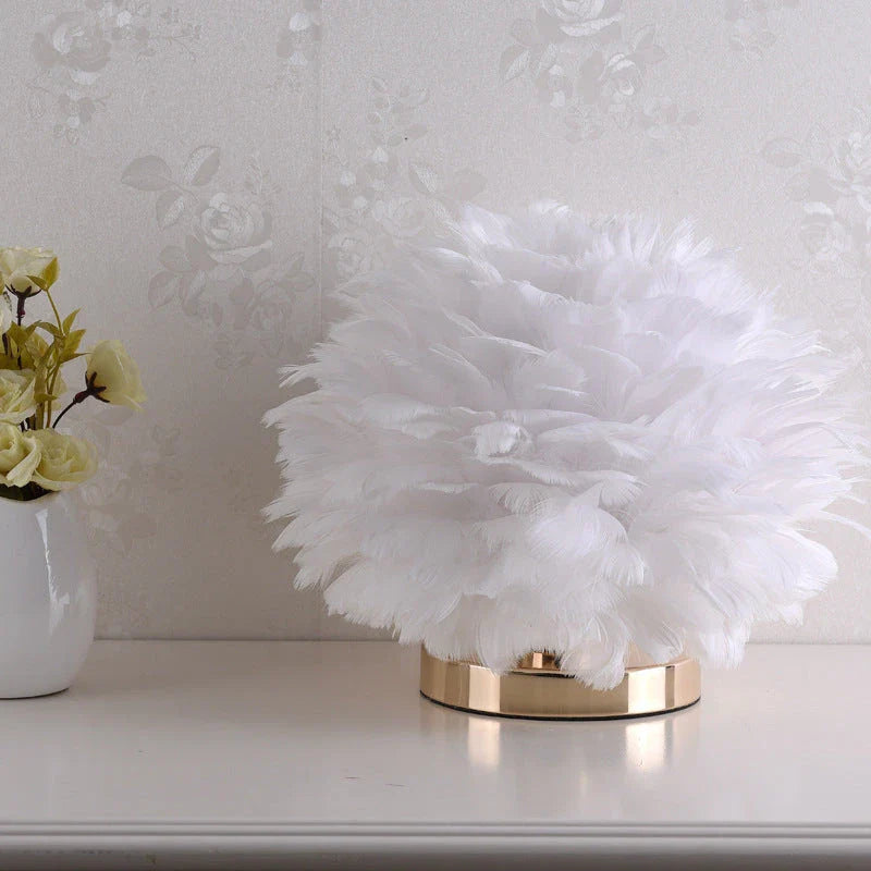 Elegant swan feather table lamp with warm, ambient lighting for bedrooms and living rooms