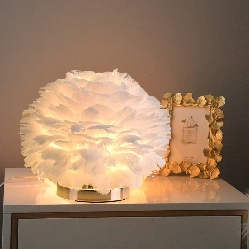 Elegant swan feather table lamp with warm, ambient lighting for bedrooms and living rooms
