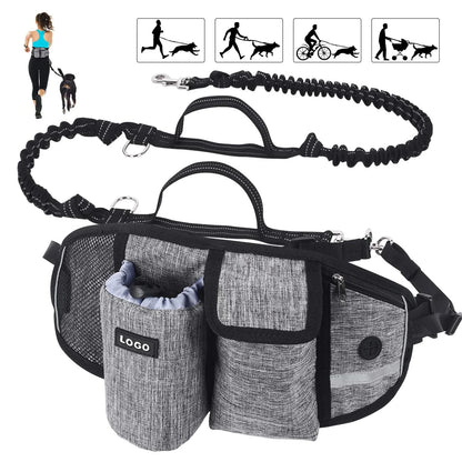 Hands-Free Dog Walking Waist Bag with Adjustable Belt, Drawstring Closure, and Mesh Pockets for Outdoor Adventures