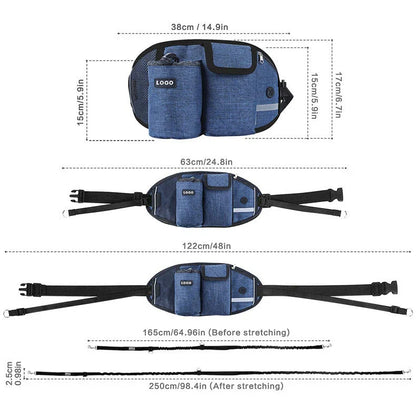 Hands-Free Dog Walking Waist Bag with Adjustable Belt, Drawstring Closure, and Mesh Pockets for Outdoor Adventures