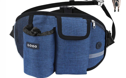 Hands-Free Dog Walking Waist Bag with Adjustable Belt, Drawstring Closure, and Mesh Pockets for Outdoor Adventures