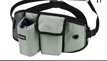 Hands-Free Dog Walking Waist Bag with Adjustable Belt, Drawstring Closure, and Mesh Pockets for Outdoor Adventures