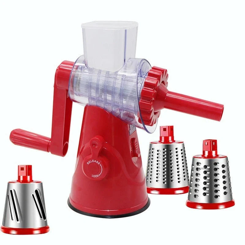 4 in 1 manual vegetable cutter slicer with stainless steel blades on kitchen counter