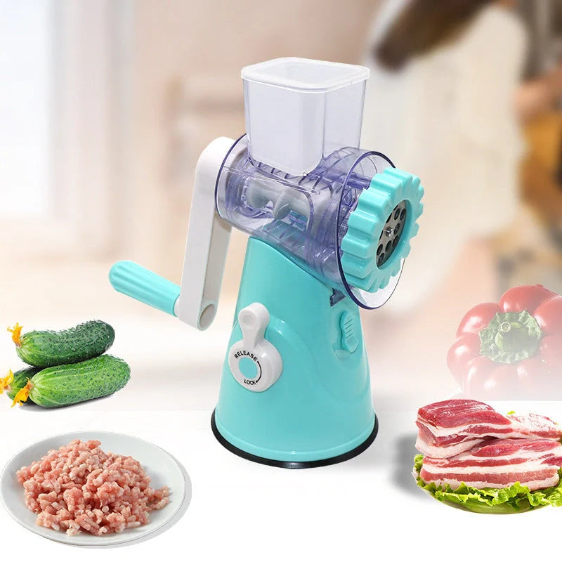 4 in 1 manual vegetable cutter slicer with stainless steel blades on kitchen counter