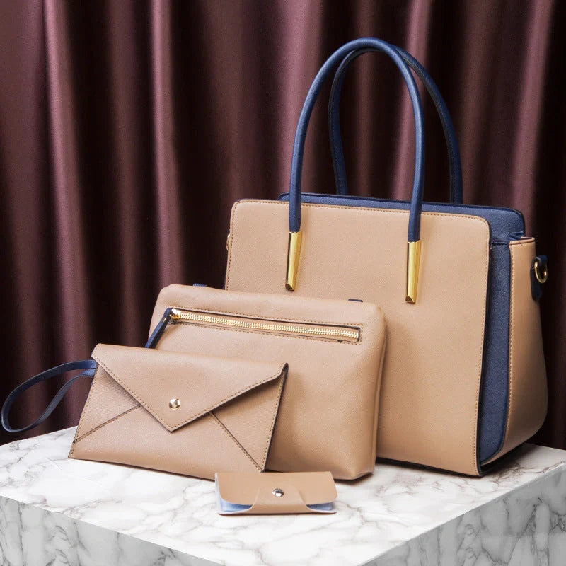 Premium European-style women's large handbag in various colours with interior pockets and zipper closure