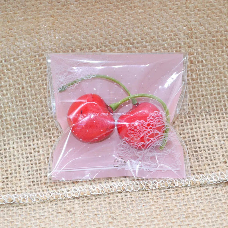 Pink self-adhesive plastic bags for handmade soap packaging with UV printing, 7x7cm size with 3cm flap