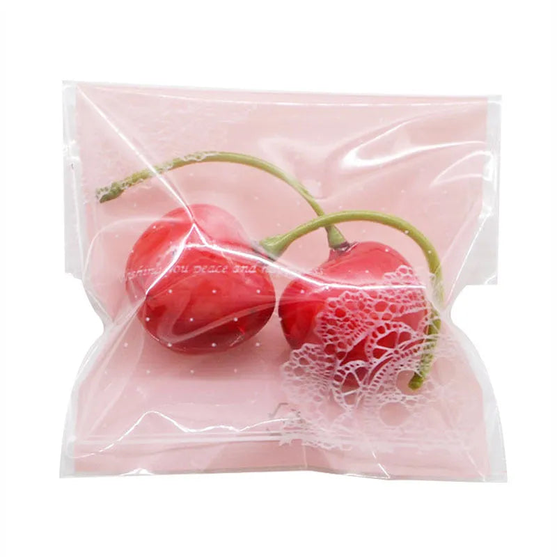 Pink self-adhesive plastic bags for handmade soap packaging with UV printing, 7x7cm size with 3cm flap