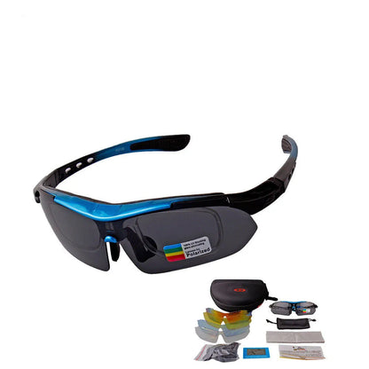 Polarized sports sunglasses with semi-frame PC build, unisex design, adjustable nose support, and removable lens legs.