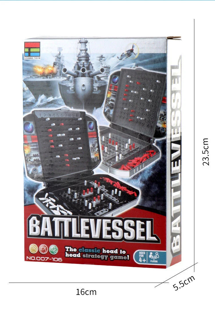 Two-player tabletop naval battle game with hidden ships, grid board, and coordinate calling gameplay