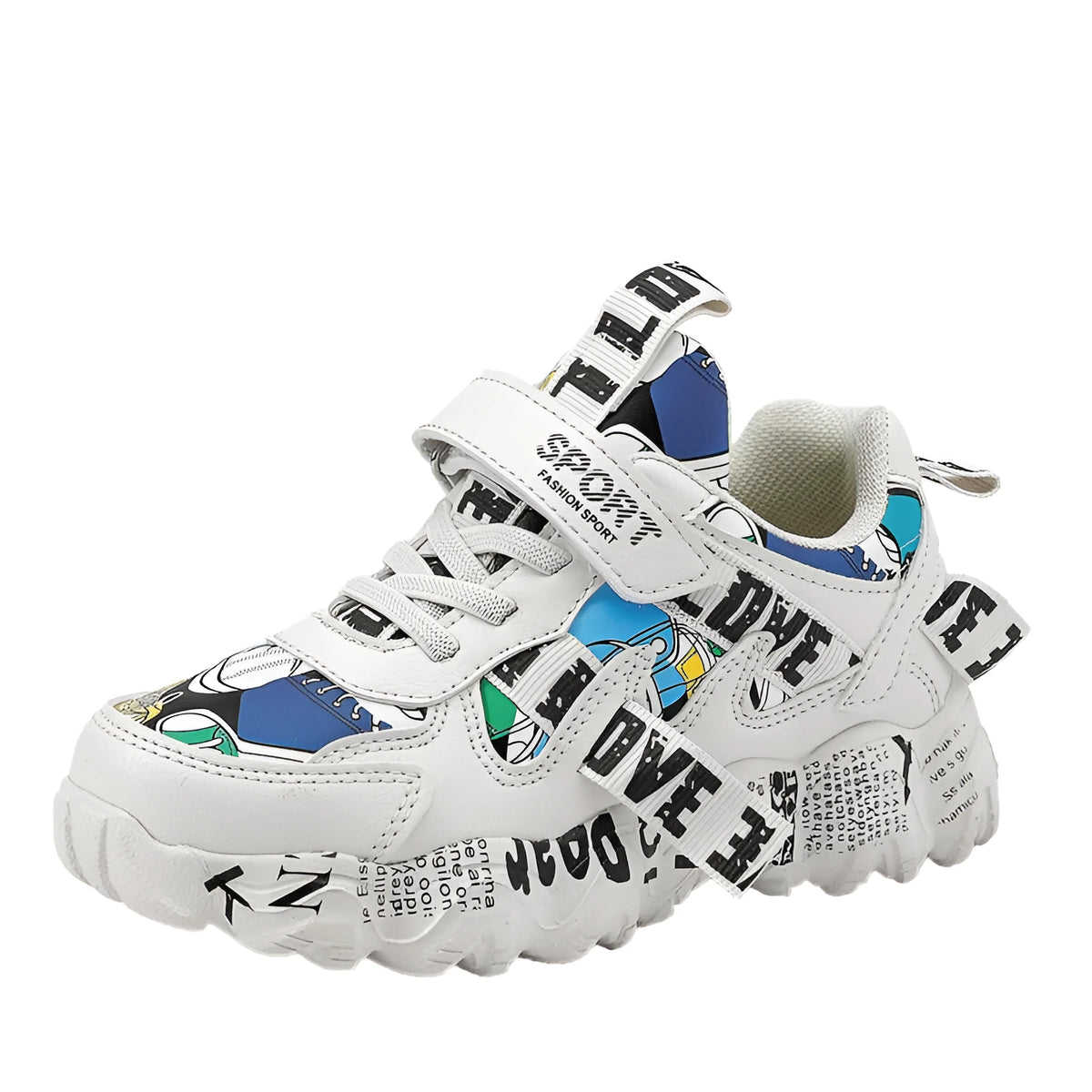 Children's spring sneakers with Velcro fastening in beige blue, white red, and bright red colour options