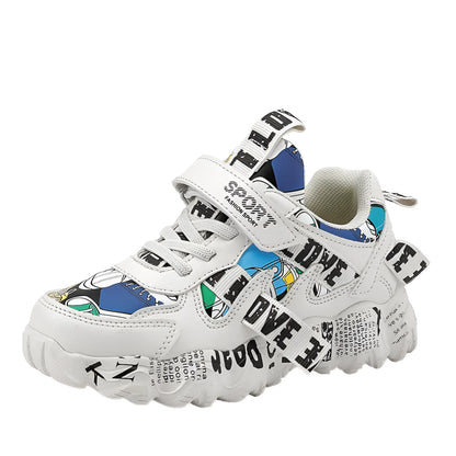 Children's spring sneakers with Velcro fastening in beige blue, white red, and bright red colour options
