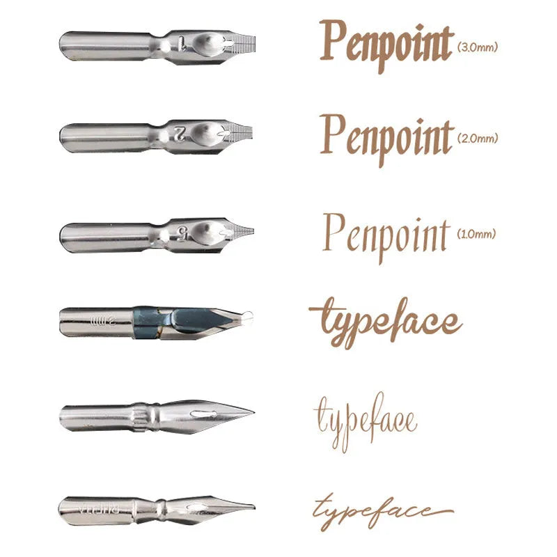 Calligraphy dip pen with wood resin body and six stainless steel nibs for comic art