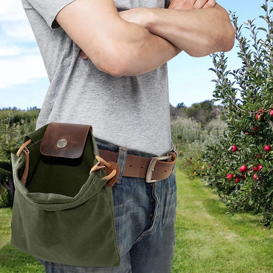 Rugged and versatile waxed canvas hiking waist bag with belt loop for outdoor adventures and berry foraging