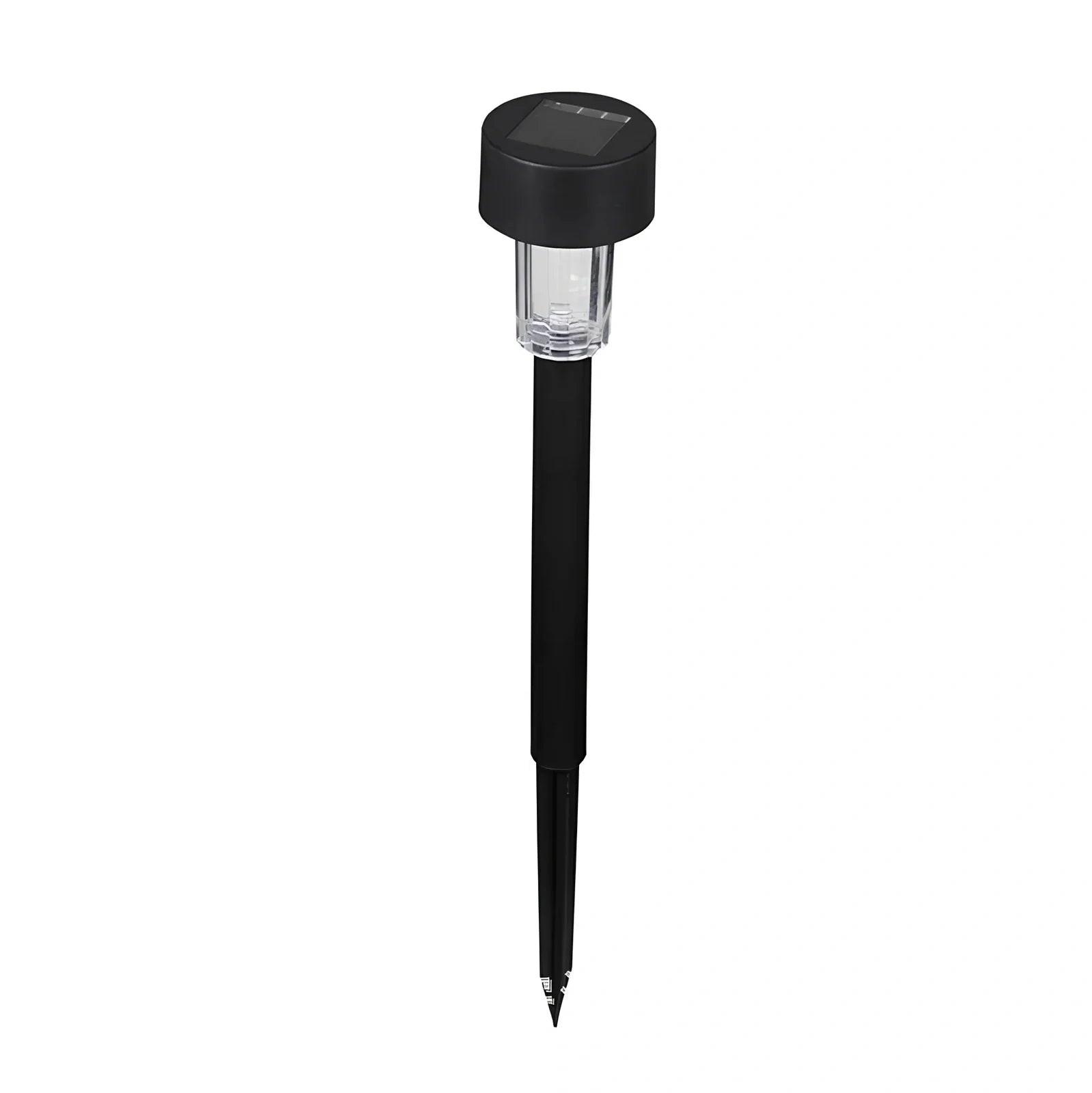 Solar lawn light with LED illumination in garden setting, measuring 55mm by 55mm by 350mm