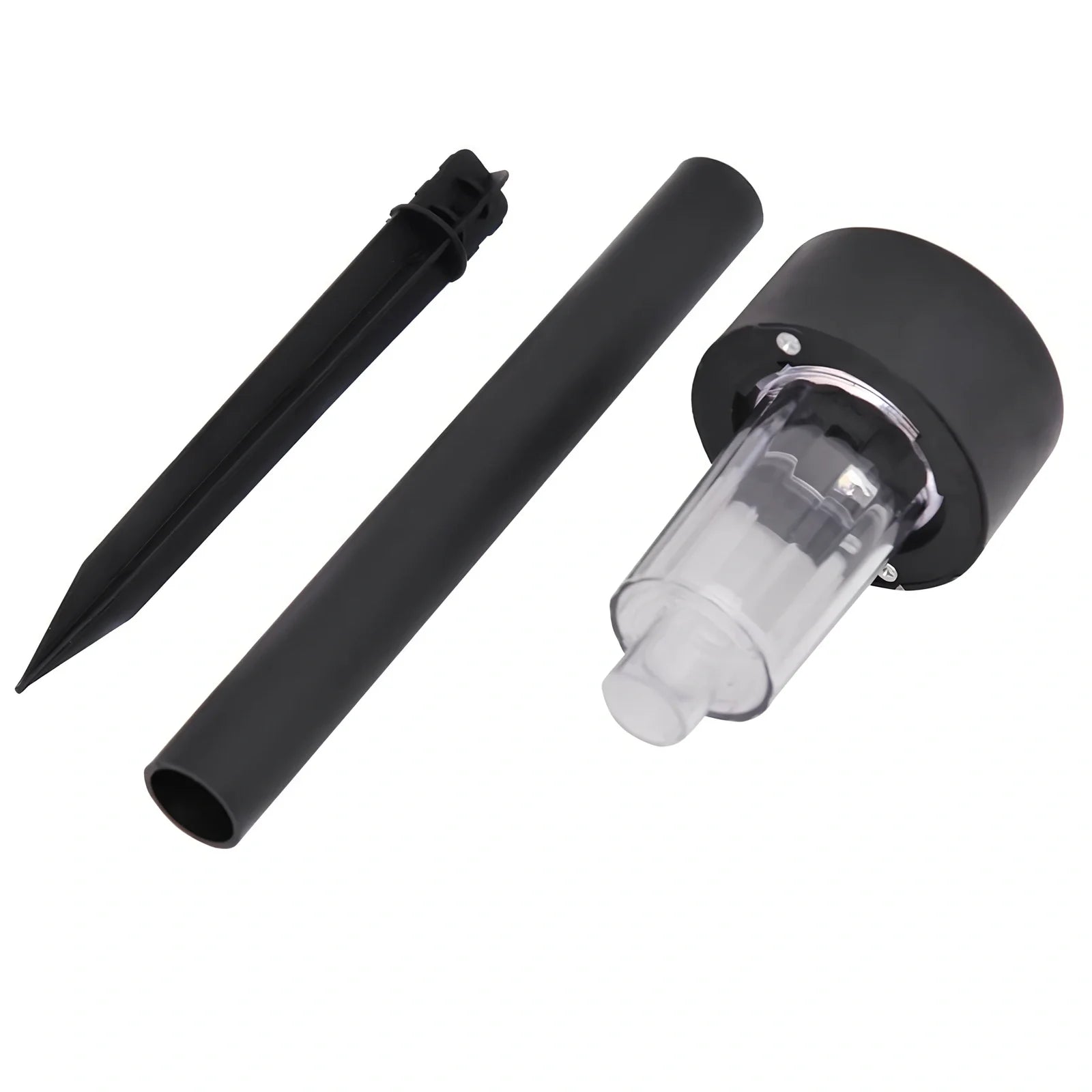 Solar lawn light with LED illumination in garden setting, measuring 55mm by 55mm by 350mm