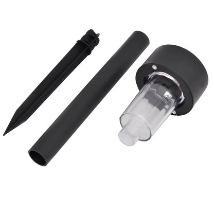 Solar lawn light with LED illumination in garden setting, measuring 55mm by 55mm by 350mm