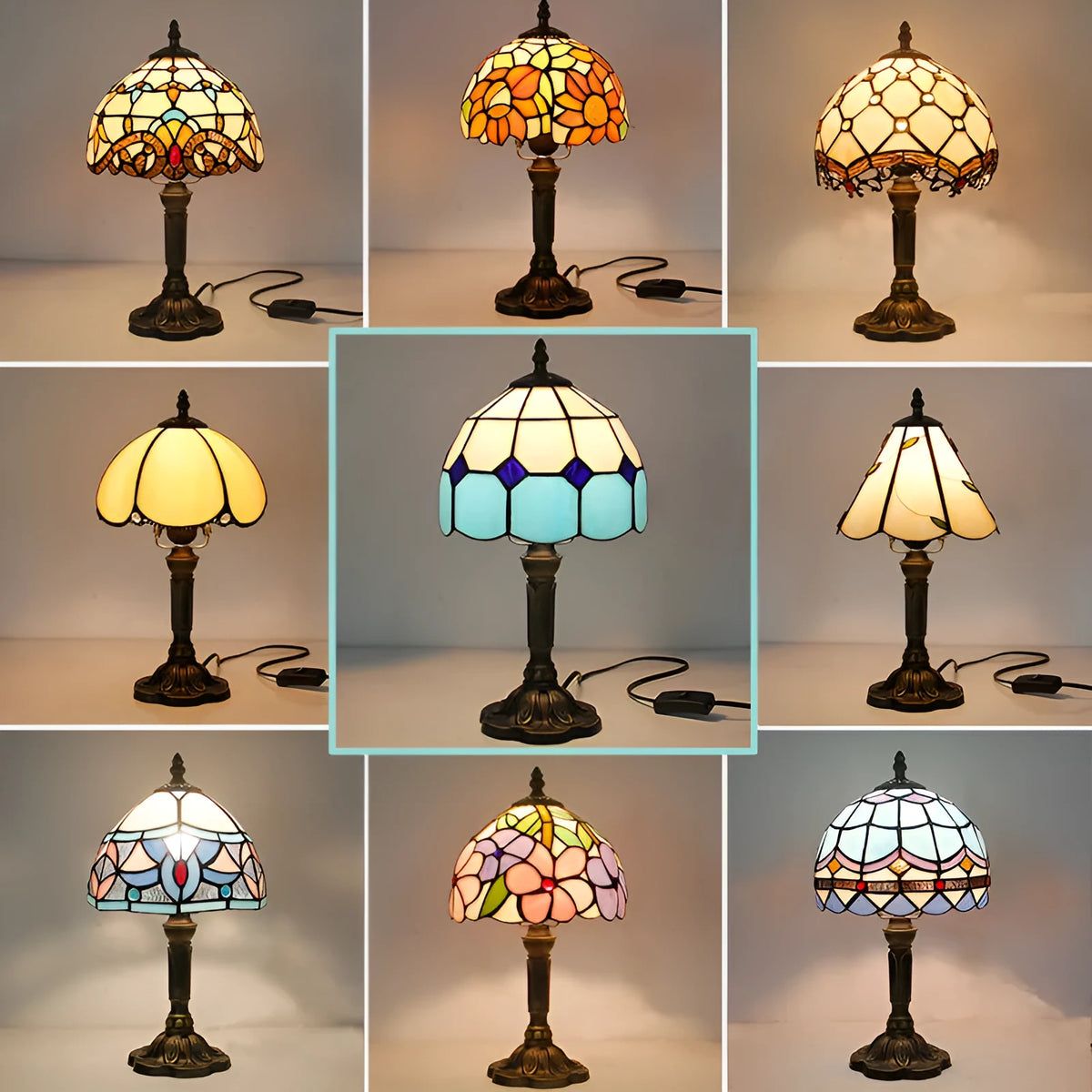 Retro yellow glass bedside table lamp with resin base, 20 x 12 x 35cm, Mediterranean style