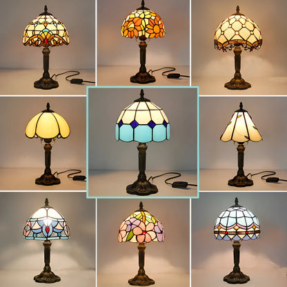 Retro yellow glass bedside table lamp with resin base, 20 x 12 x 35cm, Mediterranean style