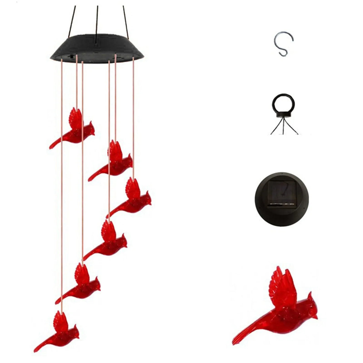 Solar wind chime with colour-changing LED, hummingbird and butterfly designs, waterproof outdoor hanging light for patio yard garden
