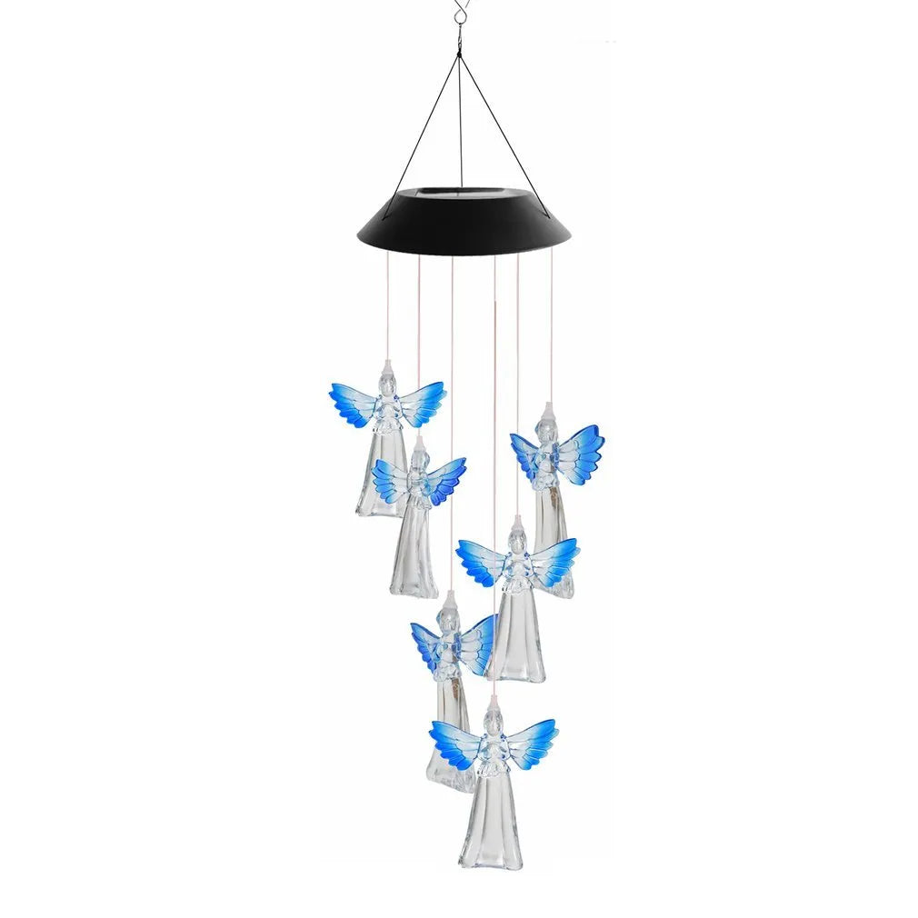 Solar wind chime with colour-changing LED, hummingbird and butterfly designs, waterproof outdoor hanging light for patio yard garden