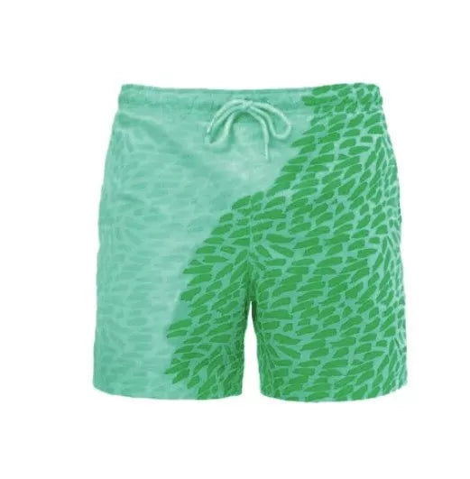 Men's colour-changing beach shorts in various colours, showing quick-dry and water-reactive features