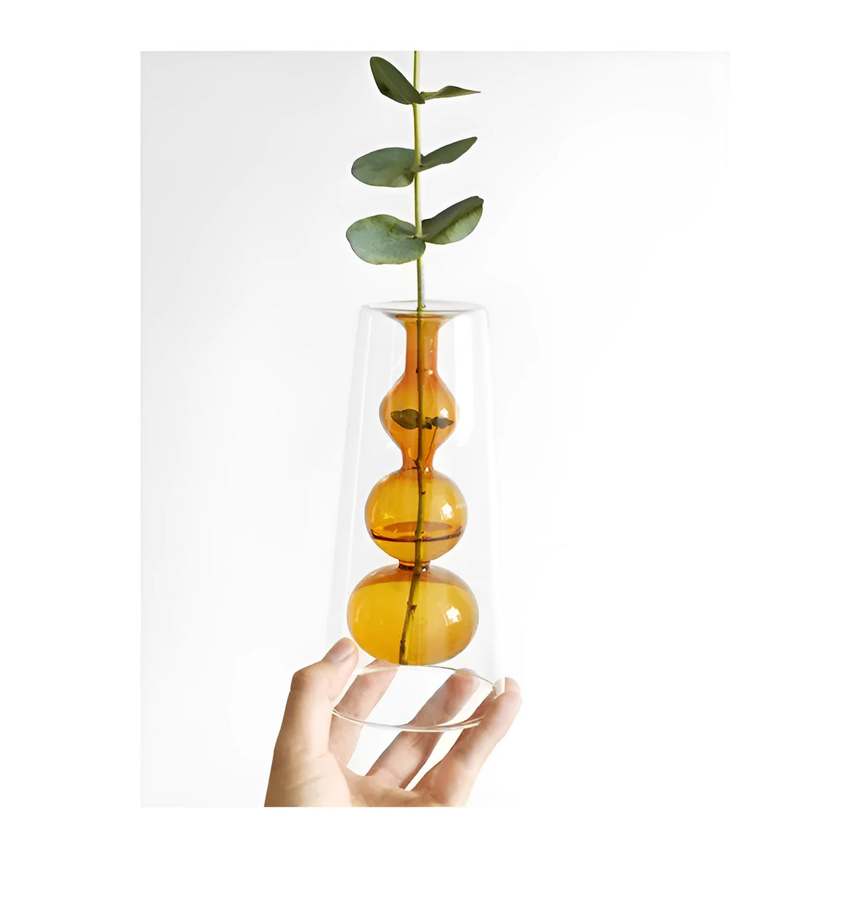Retro stained glass gourd vase for hydroponic flowers, Nordic countertop glass vase in green pink yellow L M