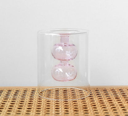 Retro stained glass gourd vase for hydroponic flowers, Nordic countertop glass vase in green pink yellow L M