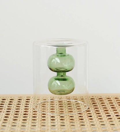 Retro stained glass gourd vase for hydroponic flowers, Nordic countertop glass vase in green pink yellow L M