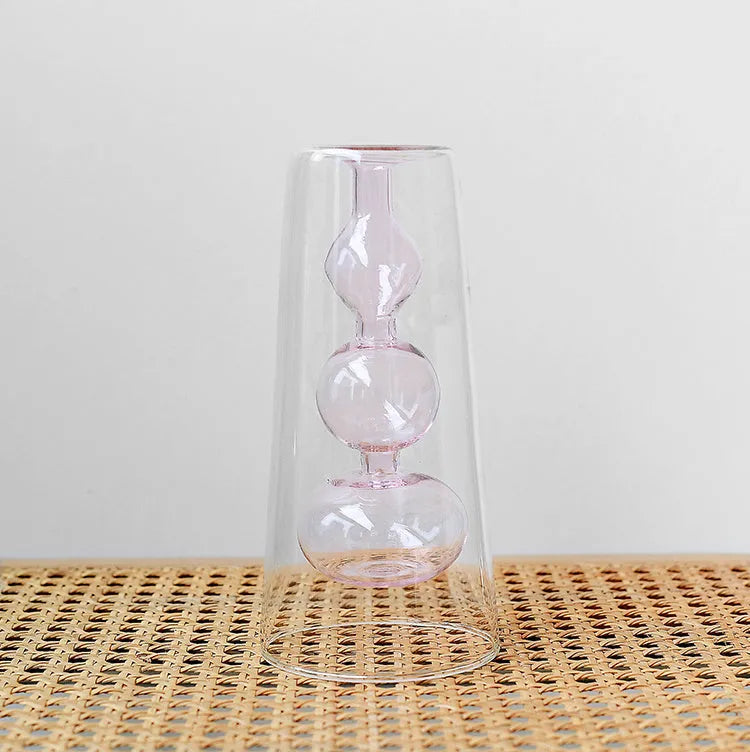 Retro stained glass gourd vase for hydroponic flowers, Nordic countertop glass vase in green pink yellow L M
