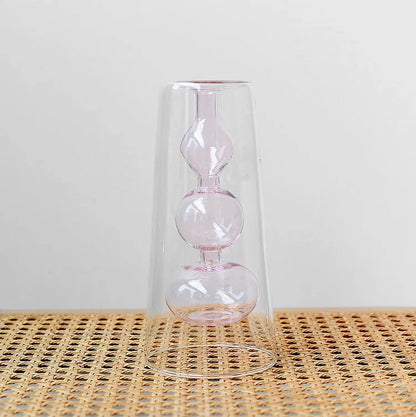 Retro stained glass gourd vase for hydroponic flowers, Nordic countertop glass vase in green pink yellow L M