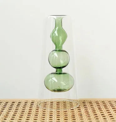 Retro stained glass gourd vase for hydroponic flowers, Nordic countertop glass vase in green pink yellow L M