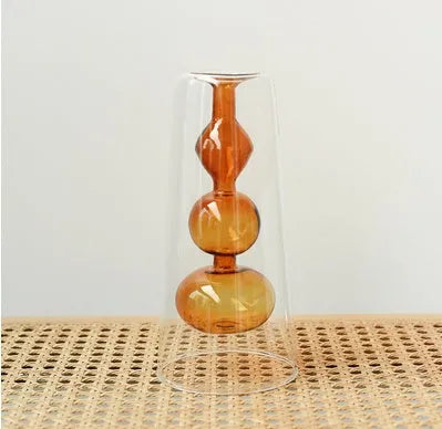 Retro stained glass gourd vase for hydroponic flowers, Nordic countertop glass vase in green pink yellow L M