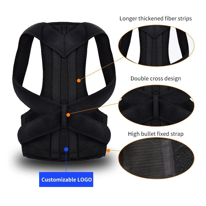 Premium Posture Correction Belt for men and women in black, adjustable for perfect fit