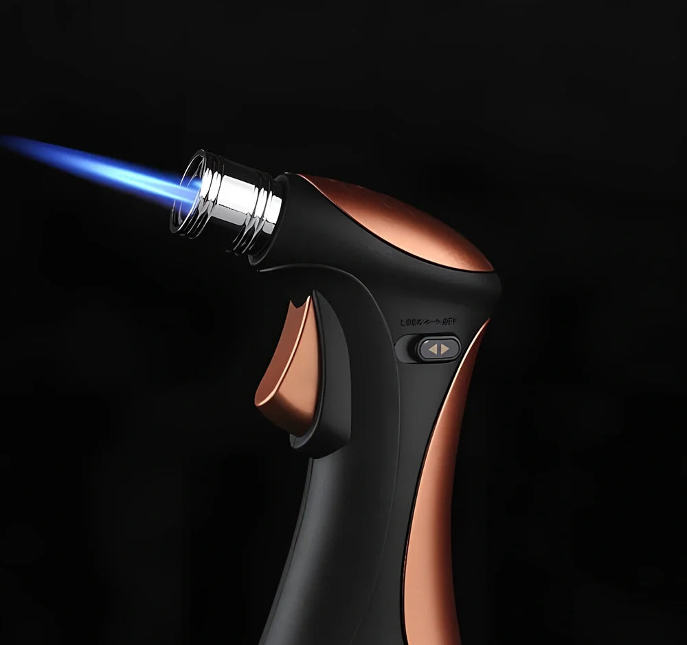 Black windproof torch lighter, 10.5 cm zinc alloy body with adjustable 1000°C flame for windy conditions