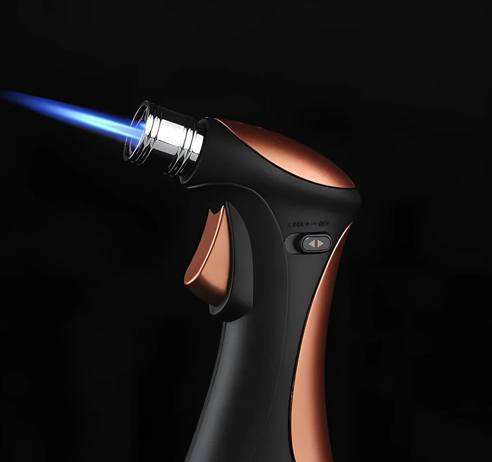 Black windproof torch lighter, 10.5 cm zinc alloy body with adjustable 1000°C flame for windy conditions
