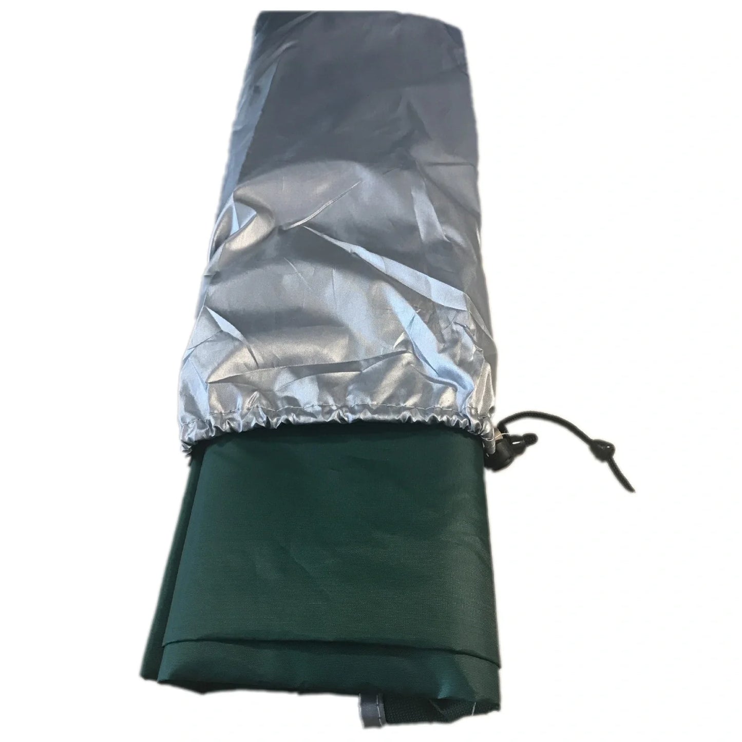 Green double tent awning with aluminium poles measuring 2.8m long by 1.8m wide