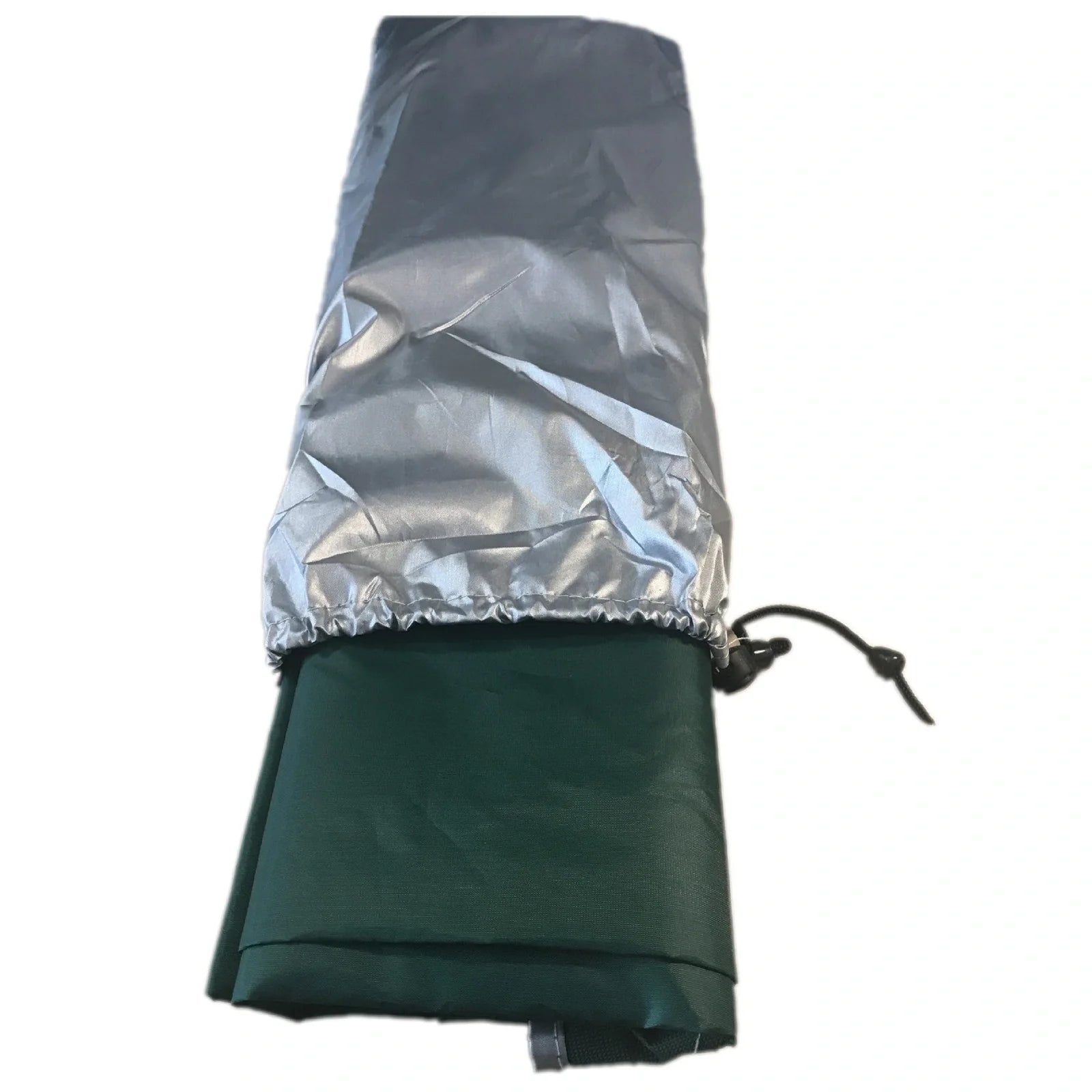 Green double tent awning with aluminium poles measuring 2.8m long by 1.8m wide