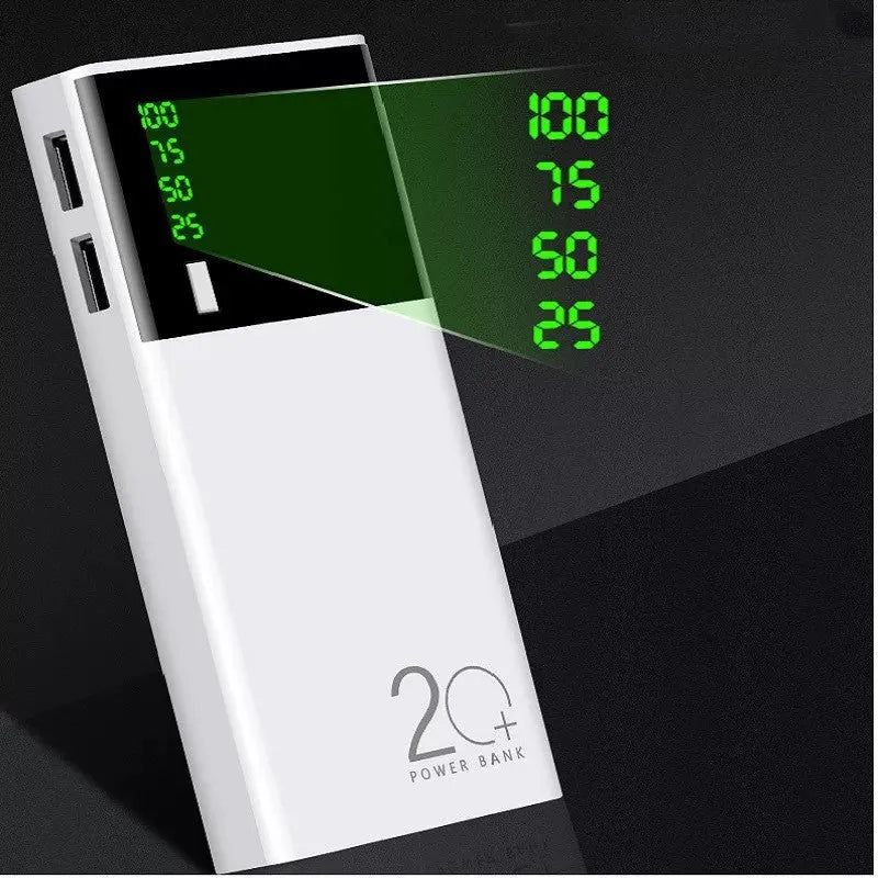 Portable Power Bank 20000mAh Black High Capacity External Battery Pack with 80% Conversion Rate Plastic Shell 135x60x20mm Universal Charging Cable Included for On-the-Go Device Charging