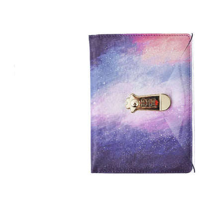 A5 lockable diary notebook with imitation leather cover in various colours, showing key and wire binding.