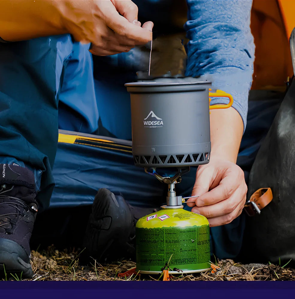 Widesea metallic gray aluminium alloy camping cookware set with two 11cm nested pots and storage bag