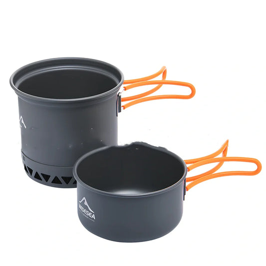 Widesea metallic gray aluminium alloy camping cookware set with two 11cm nested pots and storage bag