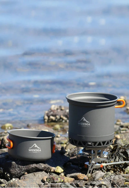 Widesea metallic gray aluminium alloy camping cookware set with two 11cm nested pots and storage bag