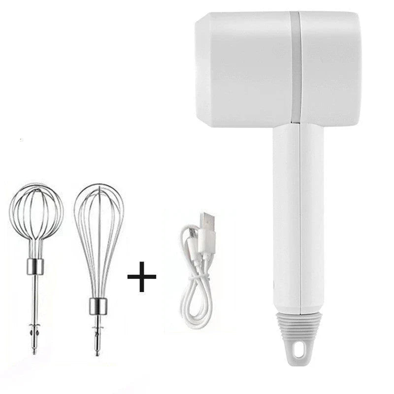Cordless electric hand mixer with whisk and dough hooks for effortless mixing and kneading in the kitchen