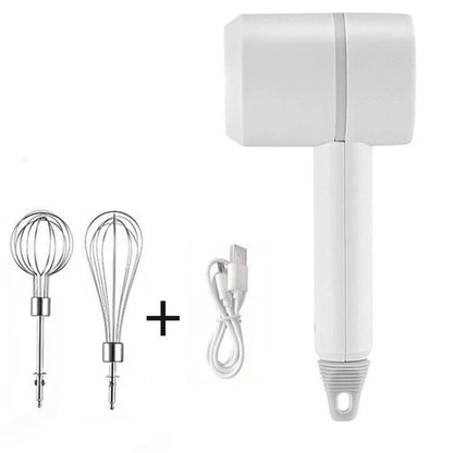Cordless electric hand mixer with whisk and dough hooks for effortless mixing and kneading in the kitchen