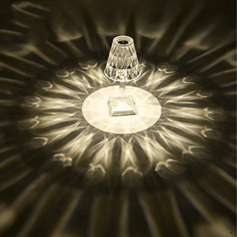 Elegant acrylic crystal table lamp with touch-sensitive dimming and rechargeable battery for home, bedroom and cafe use