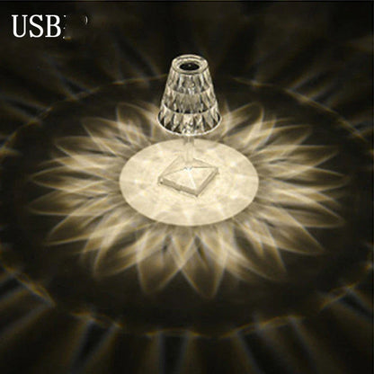 Elegant acrylic crystal table lamp with touch-sensitive dimming and rechargeable battery for home, bedroom and cafe use