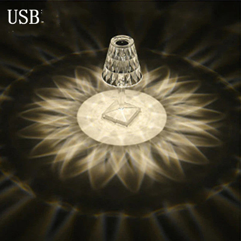 Elegant acrylic crystal table lamp with touch-sensitive dimming and rechargeable battery for home, bedroom and cafe use
