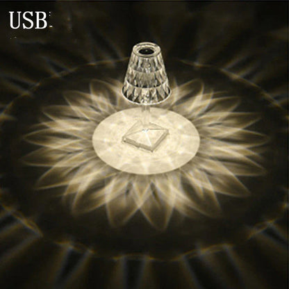 Elegant acrylic crystal table lamp with touch-sensitive dimming and rechargeable battery for home, bedroom and cafe use